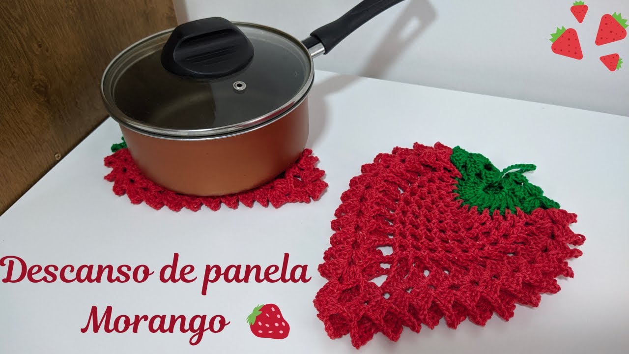 DESCANSO DE PANELA MORANGO EM CROCHÊ - DUPLA FACE
