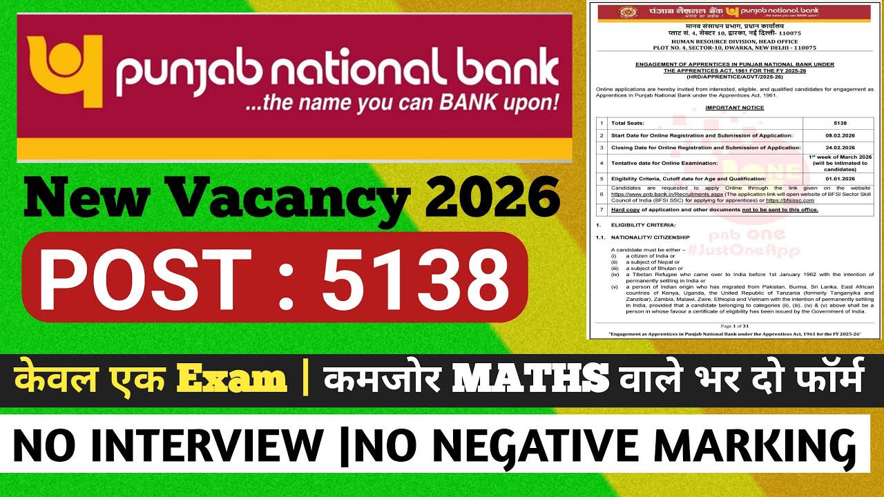 PNB Apprentice 2026 Notification | Post 5138😲 | No interview | Punjab National Bank Apprentice 2026