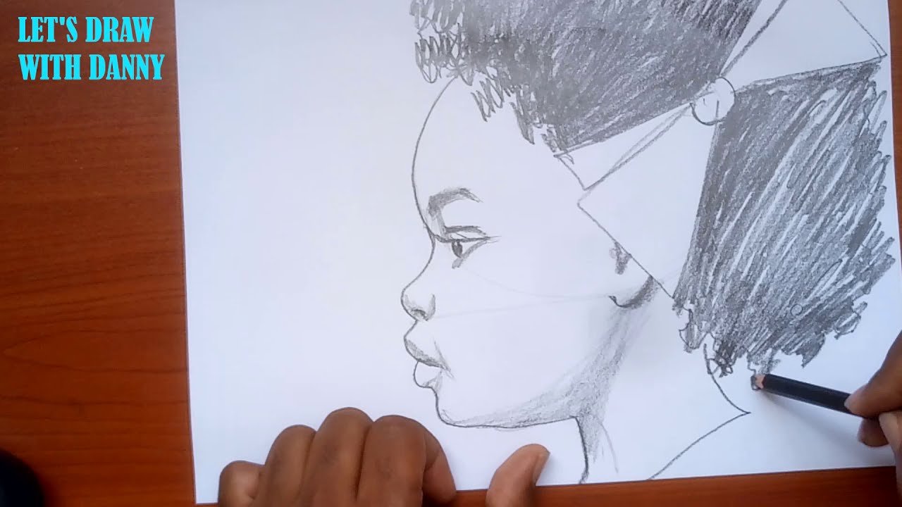 how to draw side face of a black baby girl step by step , how to draw a cute black baby side face