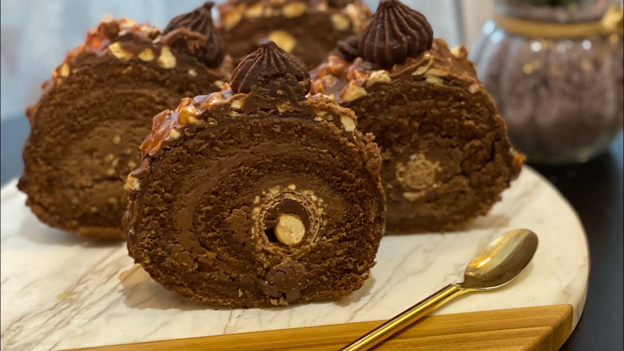 Easy Christmas chocolate Swiss roll 🥰buche chocolate tres facile