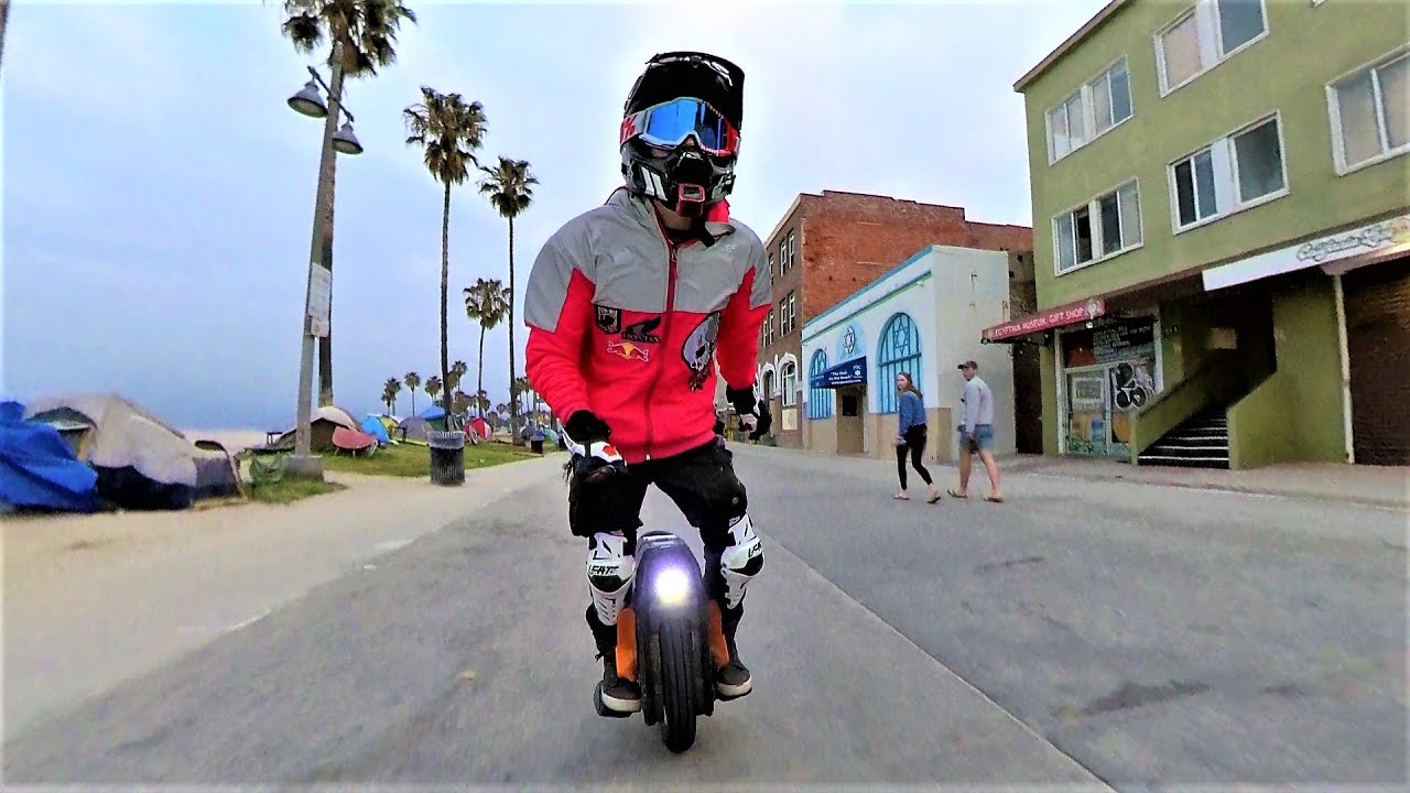 A One Wheel Scooter E-Bike 54 MPH Capable (RAW FOOTAGE) EUC Ride by Venice Beach Homeless Camp