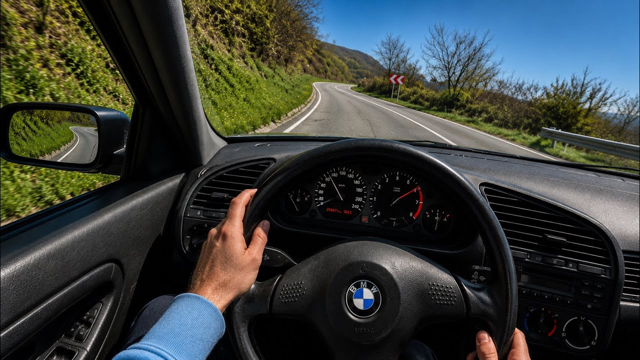 POV: BMW E36 325i on Curvy Mountain road with powerslides