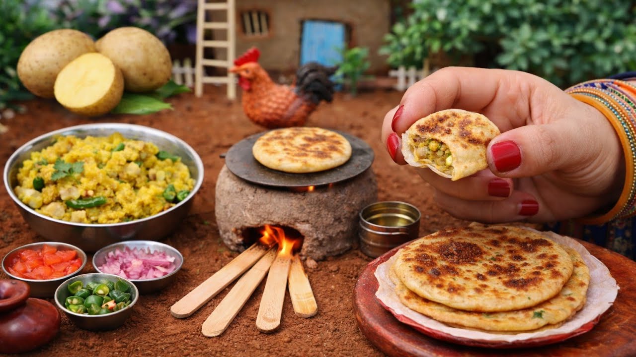 Miniature Aloo Paratha Recipe | Tiny Village Cooking in Mini Kitchen | Mini Food Cooking.