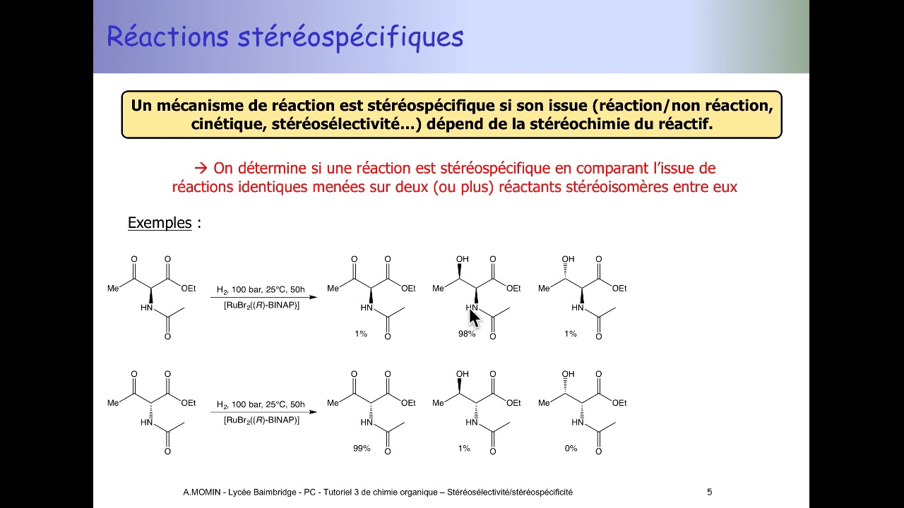 Tuto de chimie organique (PCSI) : une réaction est-elle stéréosélective ? stéréospécifique ?
