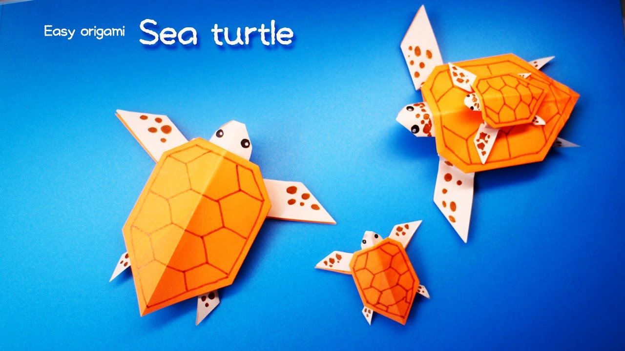 【Easy origami】Sea turtle parent and child（ウミガメ・折り紙）