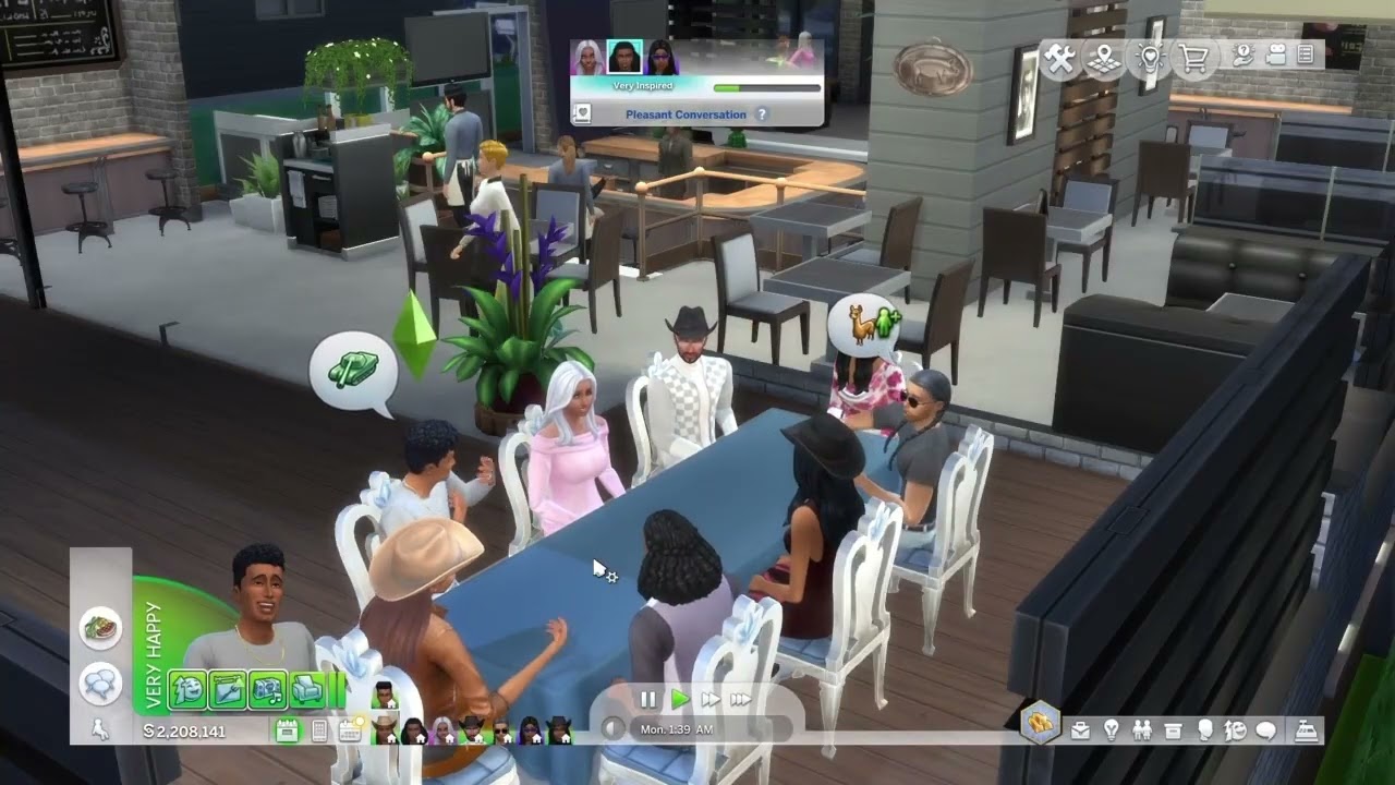 Couples night out. These 8 friends having a great time at restaurant. SIMS 4