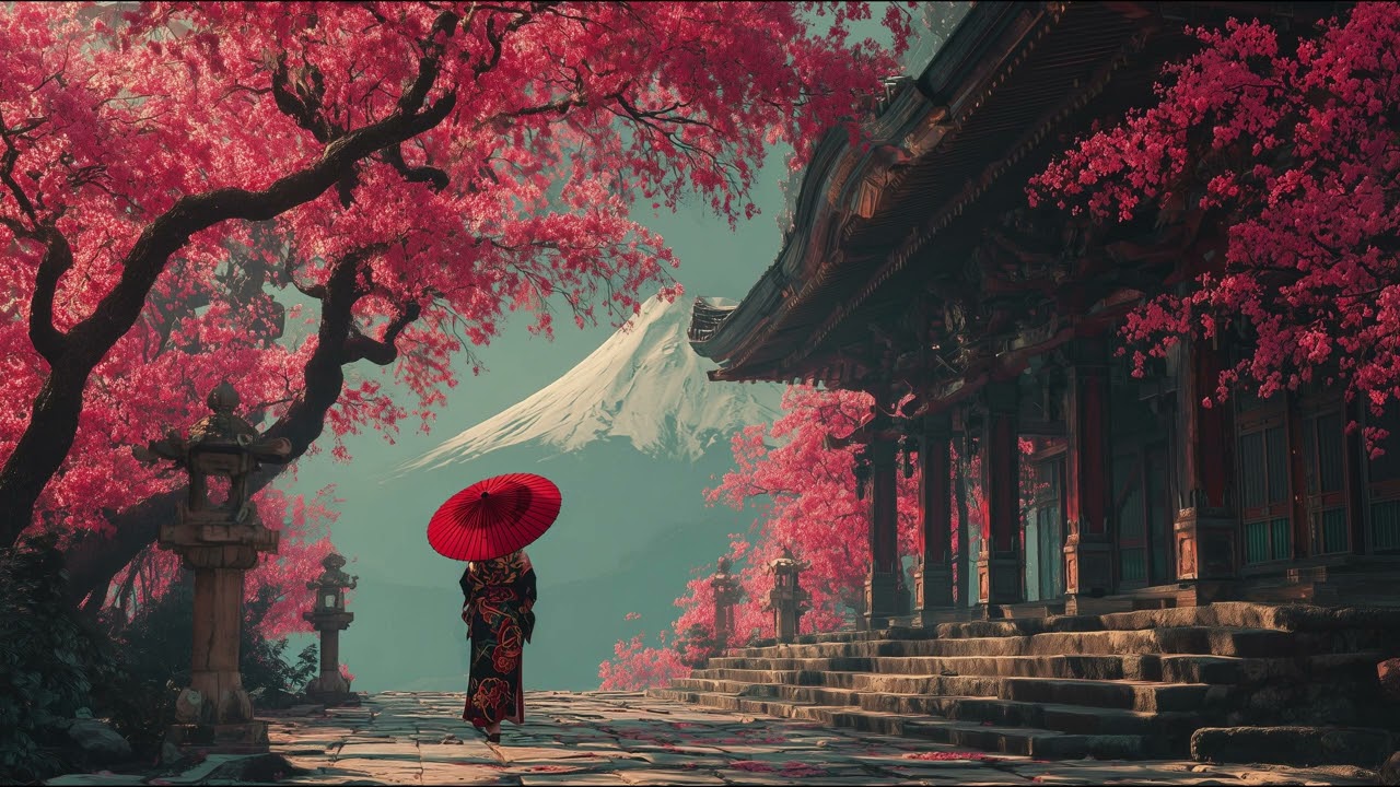 Whispers Of Sakura | Traditional Japan Beneath Mount Fuji | Still Art Screen Saver | 4K