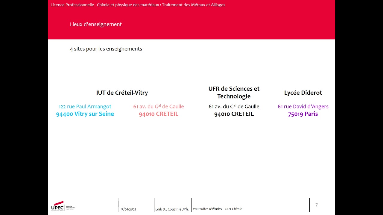 Licence professionnelle Traitement des Métaux et Alliages