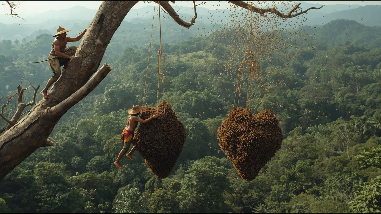 Mastering Tree Climbing Skills to Harvest Wild Honey in the Jungle