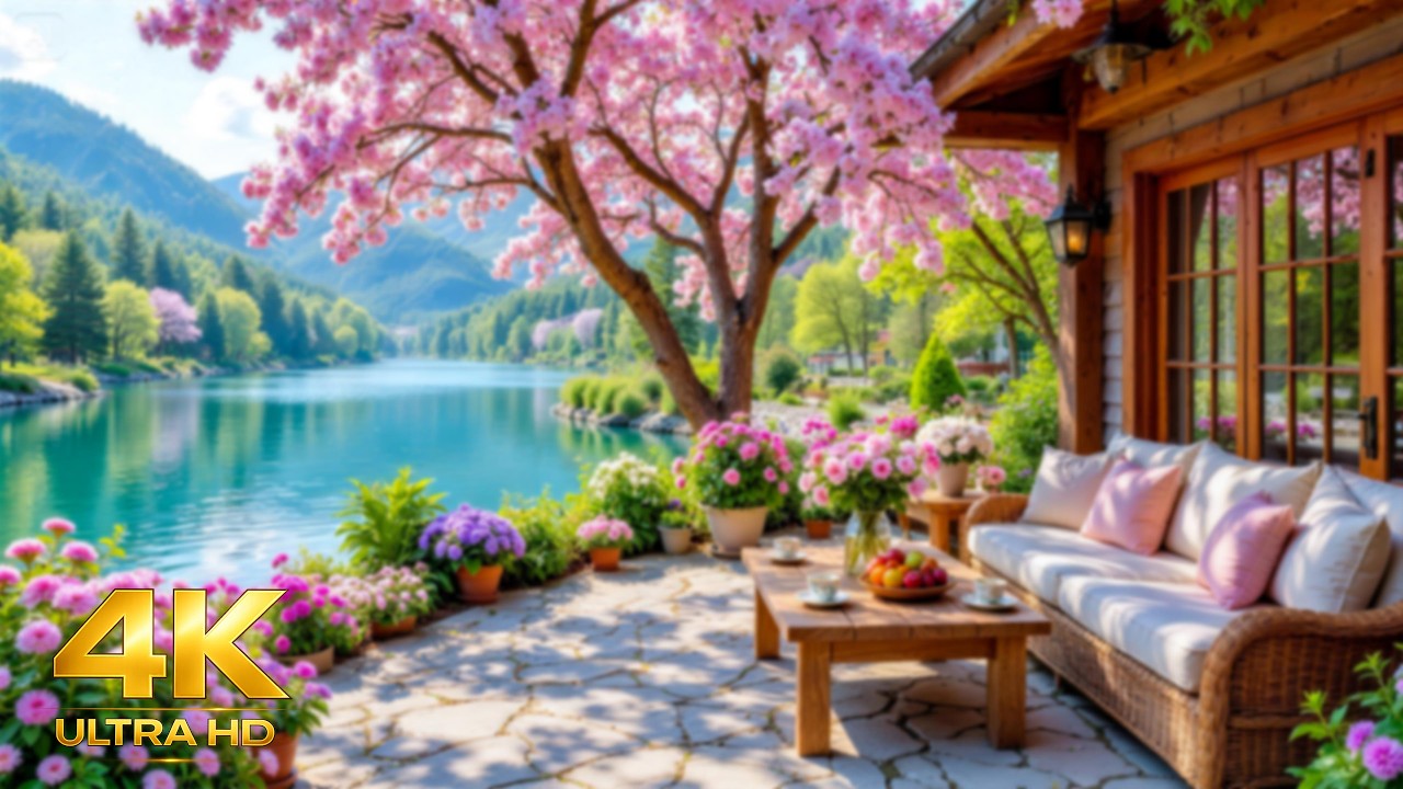 Уютная весенняя атмосфера на веранде у озера 🌸 Нежная фортепианная музыка и звуки природы для споко