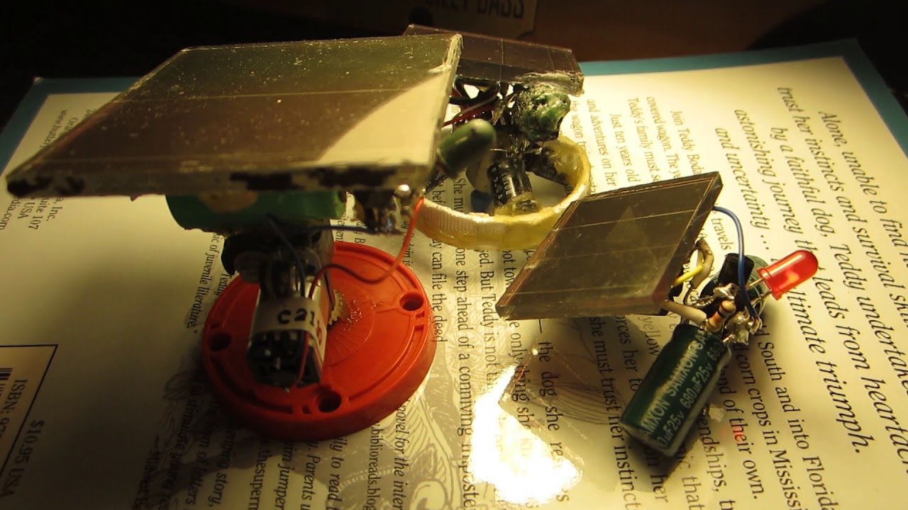 My small family of BEAM bots made from junk! Plus schematic  at the end!