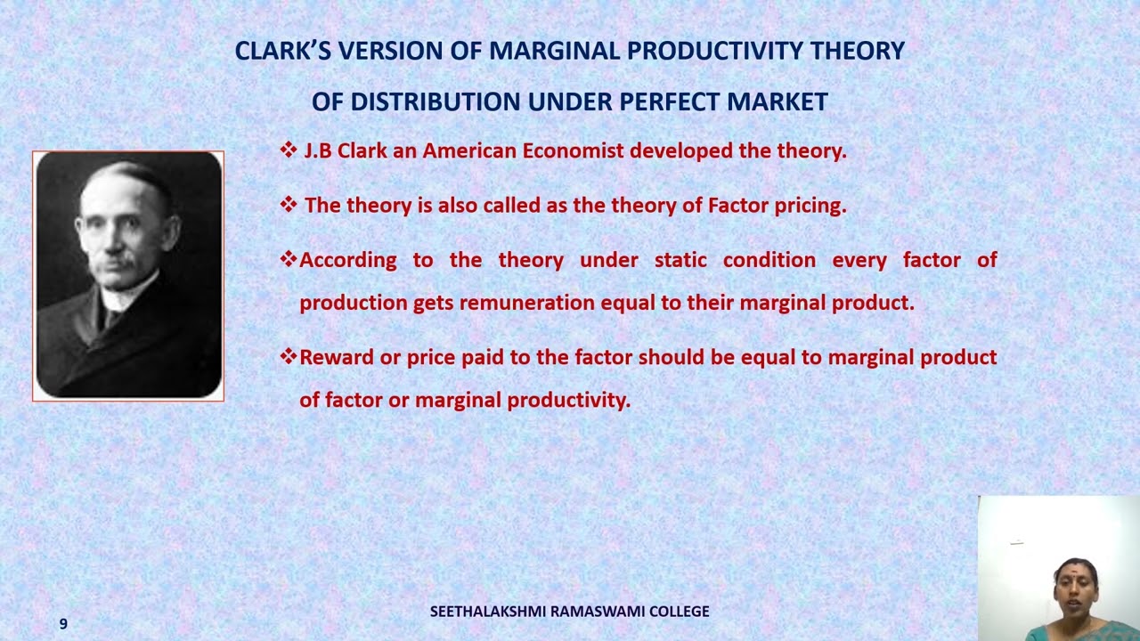 MARGINAL PRODUCTIVITY THEORY OF DISTRIBUTION – Dr.R.Sridevi Karumari – Dept. of Economics