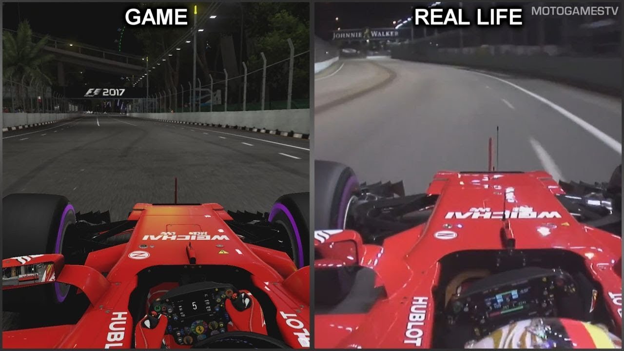 F1 2017 vs Real Life - Singapore Onboard Lap Comparison