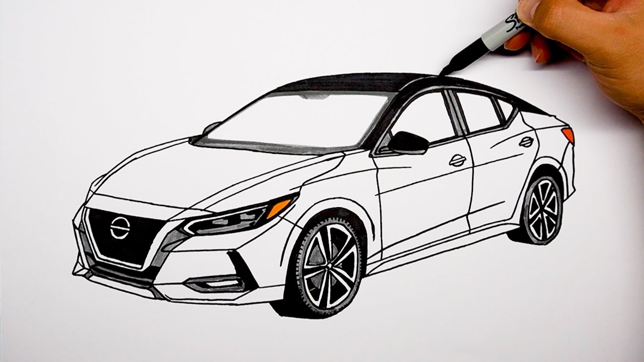 How to draw a car - Nissan Sentra SV - Step by step
