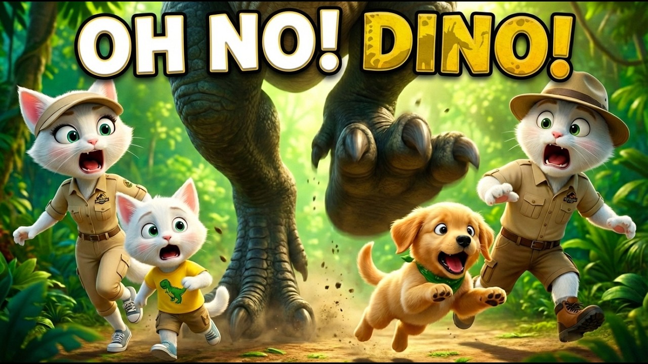 Dinosaur Kitty Fun 🦖🐱 | Kids Dance & Stomp Song | Funny Dino Cartoon for Children