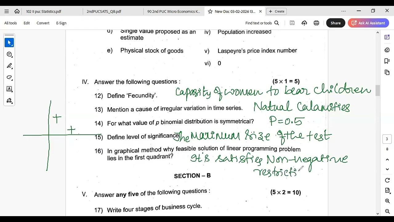 2ND PUC STATISTICS QUESTION PAPER  2026 SLOVED