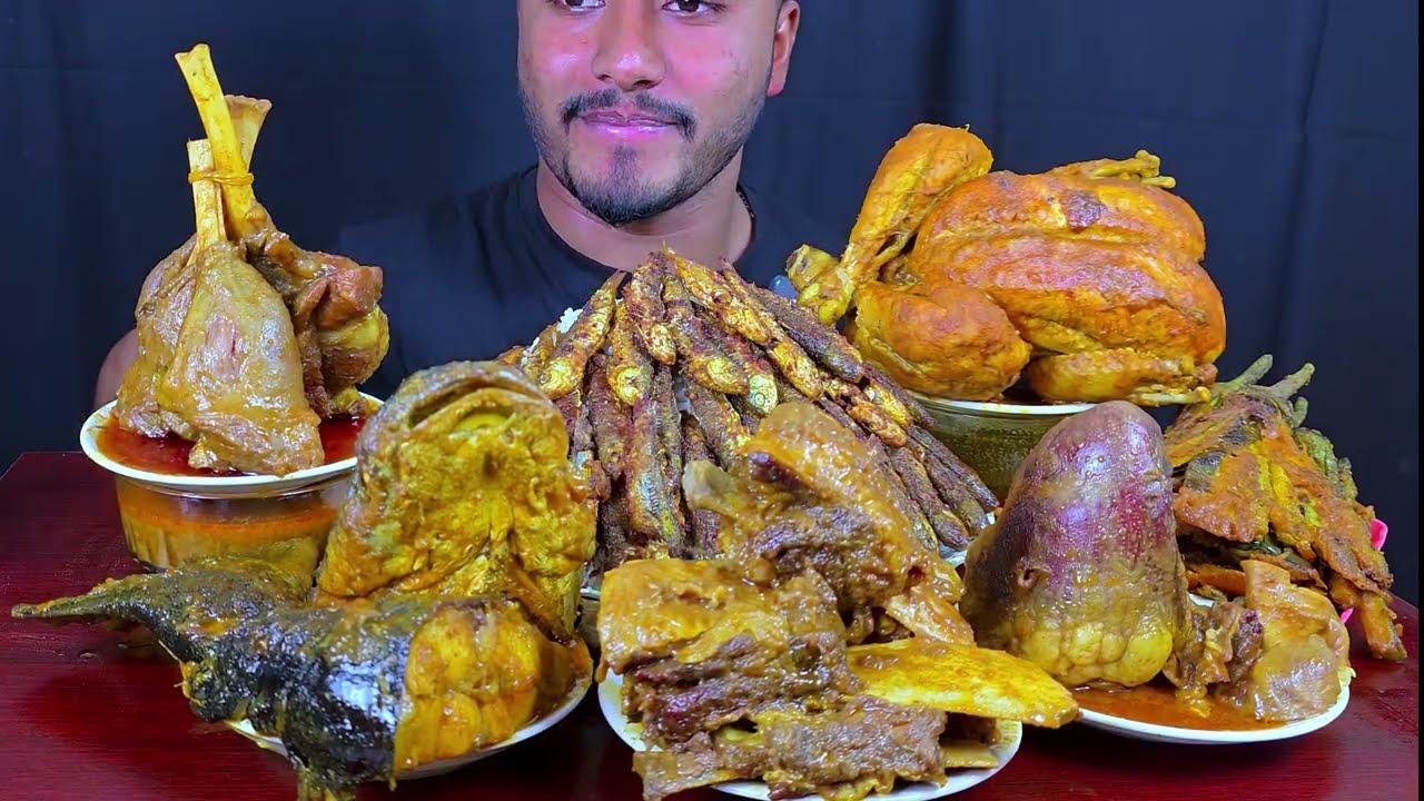 Spicy Small Fish Fry, Whole Chicken Curry, Fish Curry, Mutton Curry with Rice Eating | Eating Videos