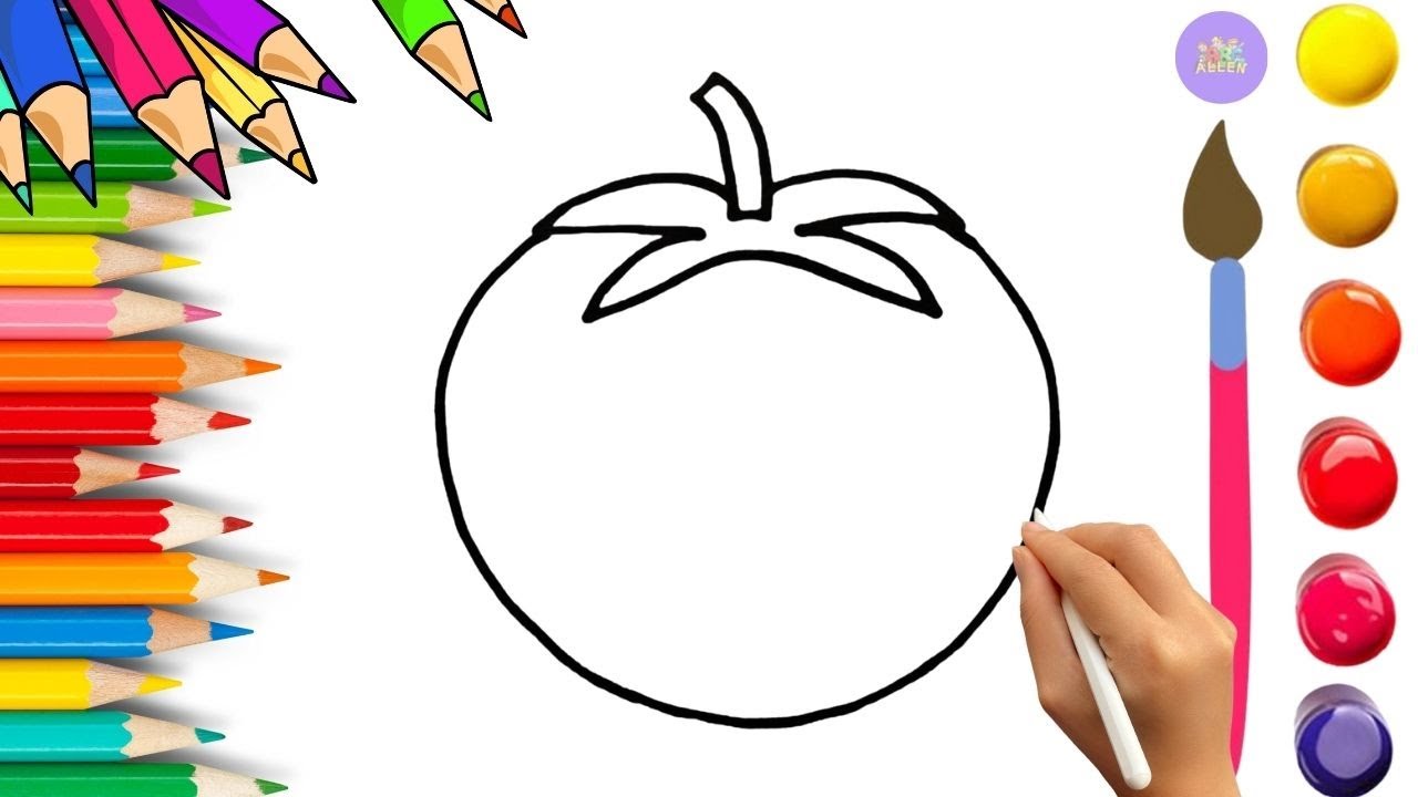 How To Draw cute Tomato Drawing, Painting & Coloring For Kids and Toddlers_🌈🎨