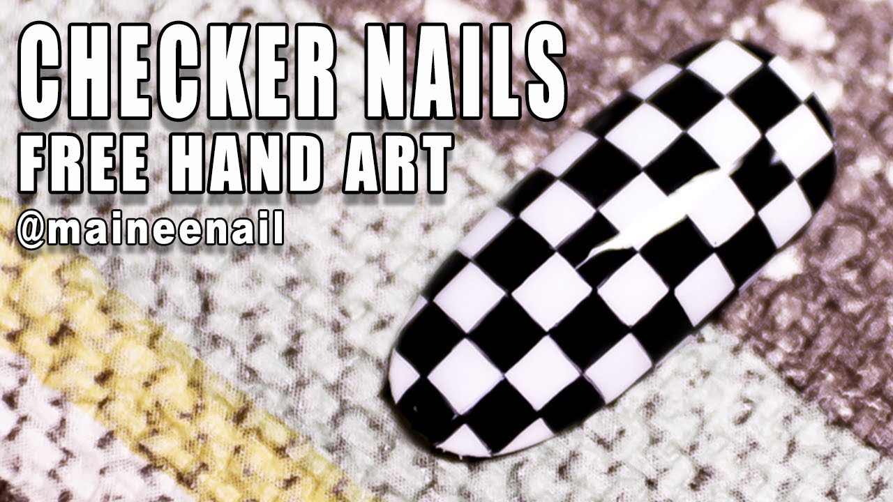 CHECKER PATTERN NAILS - 手描きチェッカー柄ネイルの描き方 l maineenail