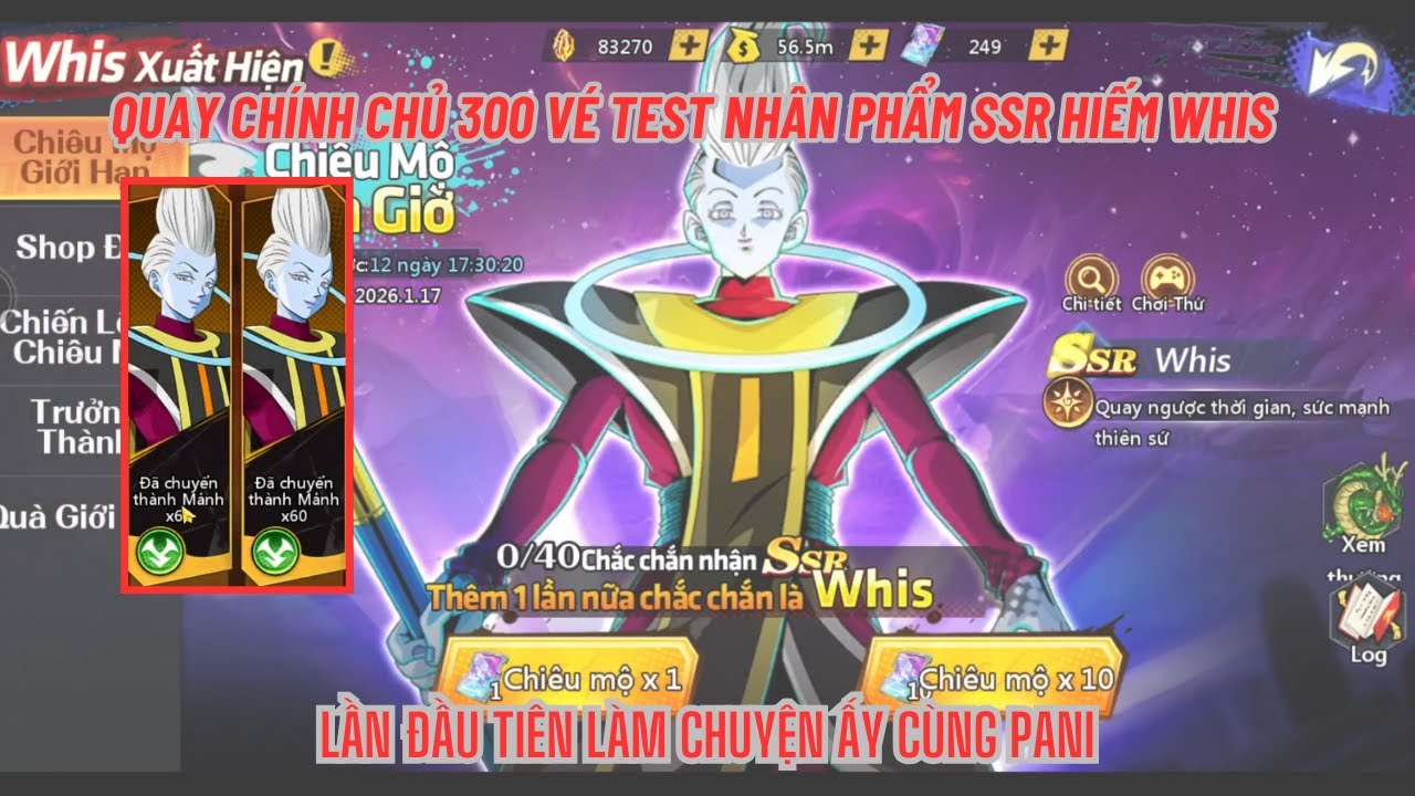 COMBO THỨC TỈNH #16 - Quay chính chủ 300 vé SSR hiếm WHIS cùng Pani -Nổ hũ nhân phẩm & Up WHIS 4 sao