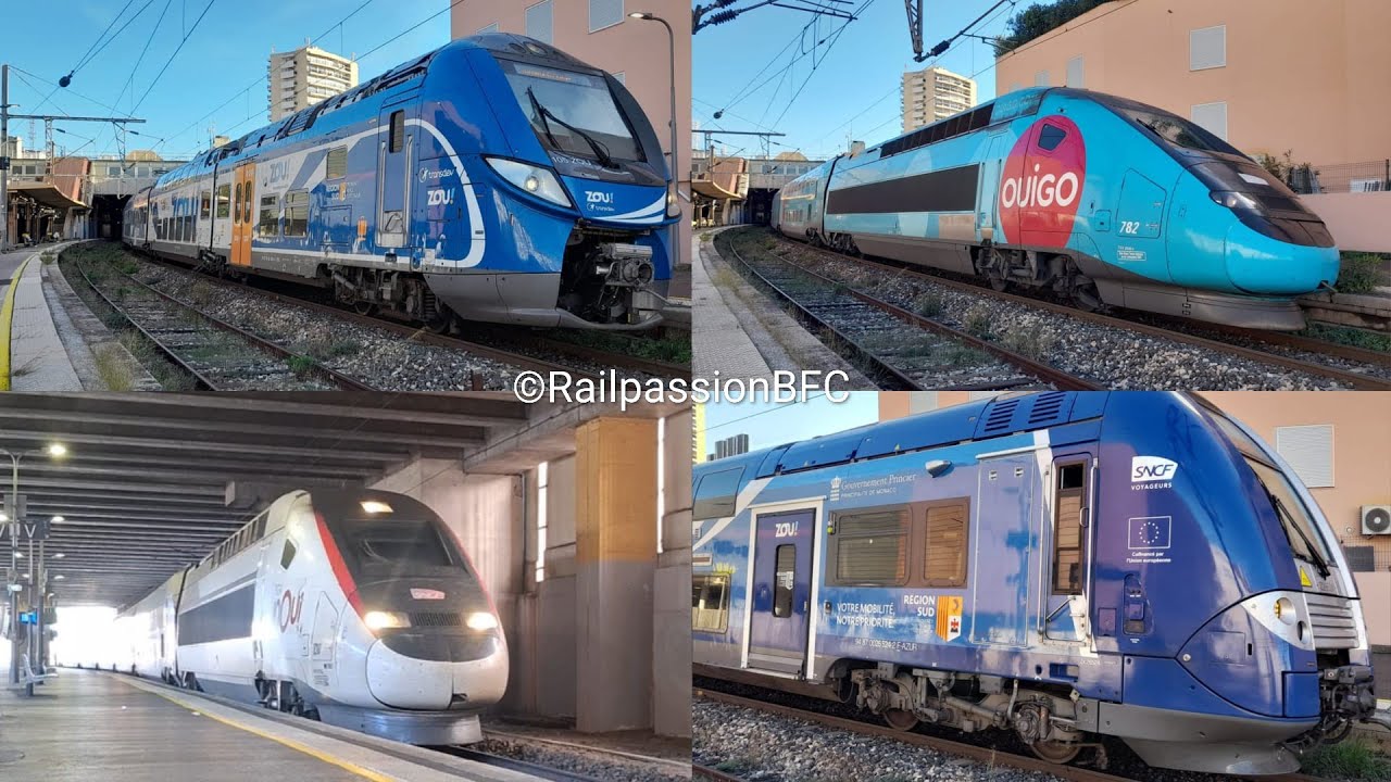 Compilation de spot en gare de Saint Raphaël Valescure, Regio2N,Omnéo premium, TGV Inouï/Ouigo, 2NNG