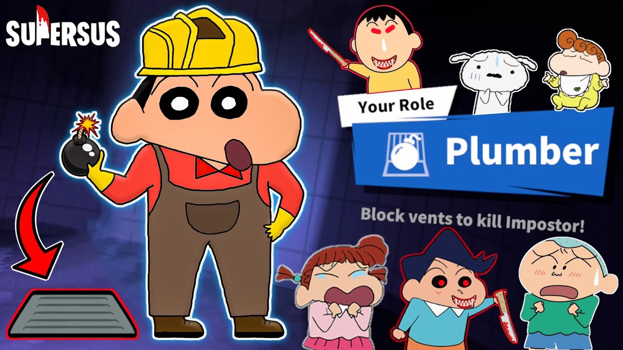 Shinchan became plumber in super sus and blocking vents 😱🔥 | shinchan playing among us 3d 😂🔥 | funny