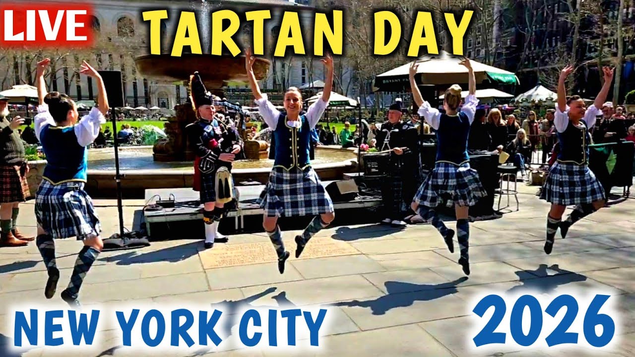 🎉 LIVE NOW: NYC Tartan Day in Bryant Park! Bagpipes, Kilts & Scottish Pride!
