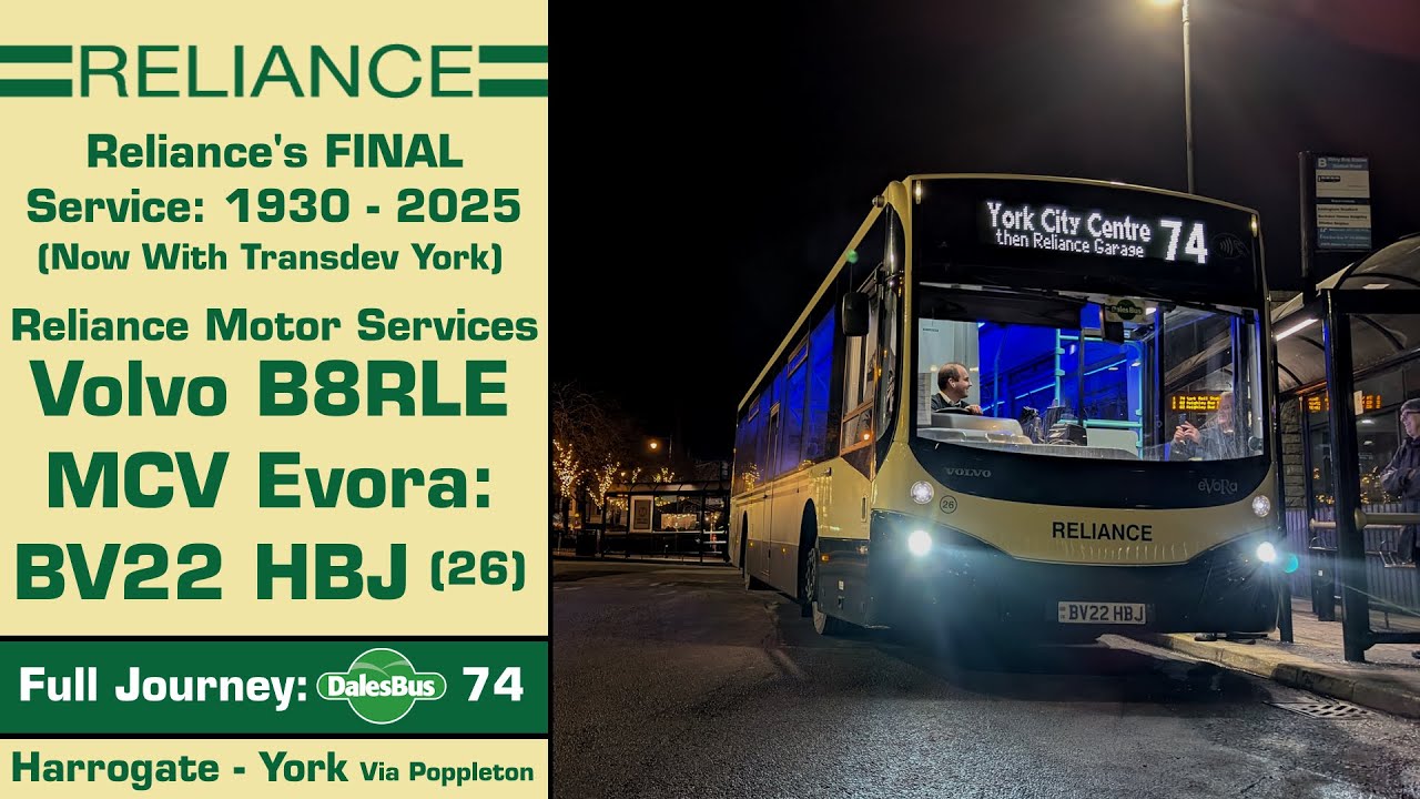 (Reliance Motor Services' Final Service: 1930 - 2025) Volvo B8RLE MCV Evora: BV22 HBJ