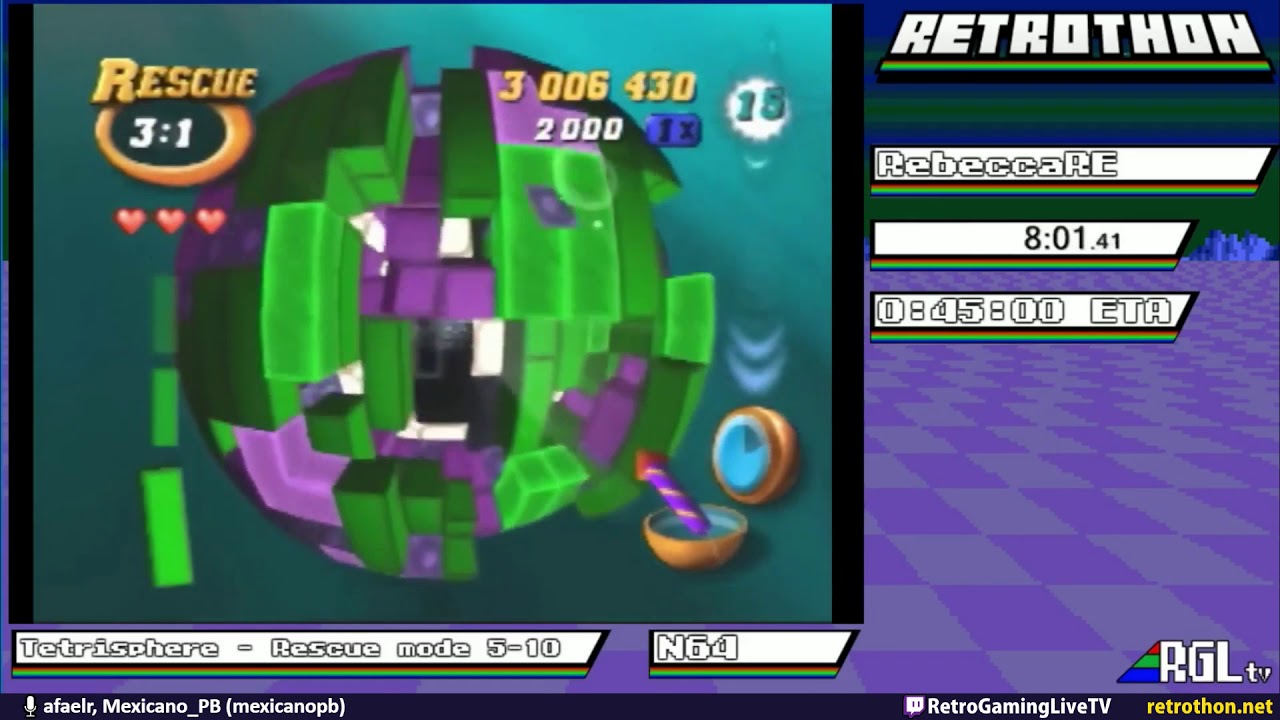 RGLtv Retrothon 2019.  Tetrisphere (Rescue mode 5-10).  RebeccaRE