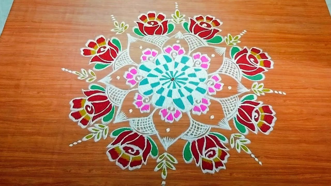 #day32 Rose 🌹 rangoli ❣️#priyasdailyrangoli#1millionviews#dailyrangoli #colourrangolidesign#rangoli