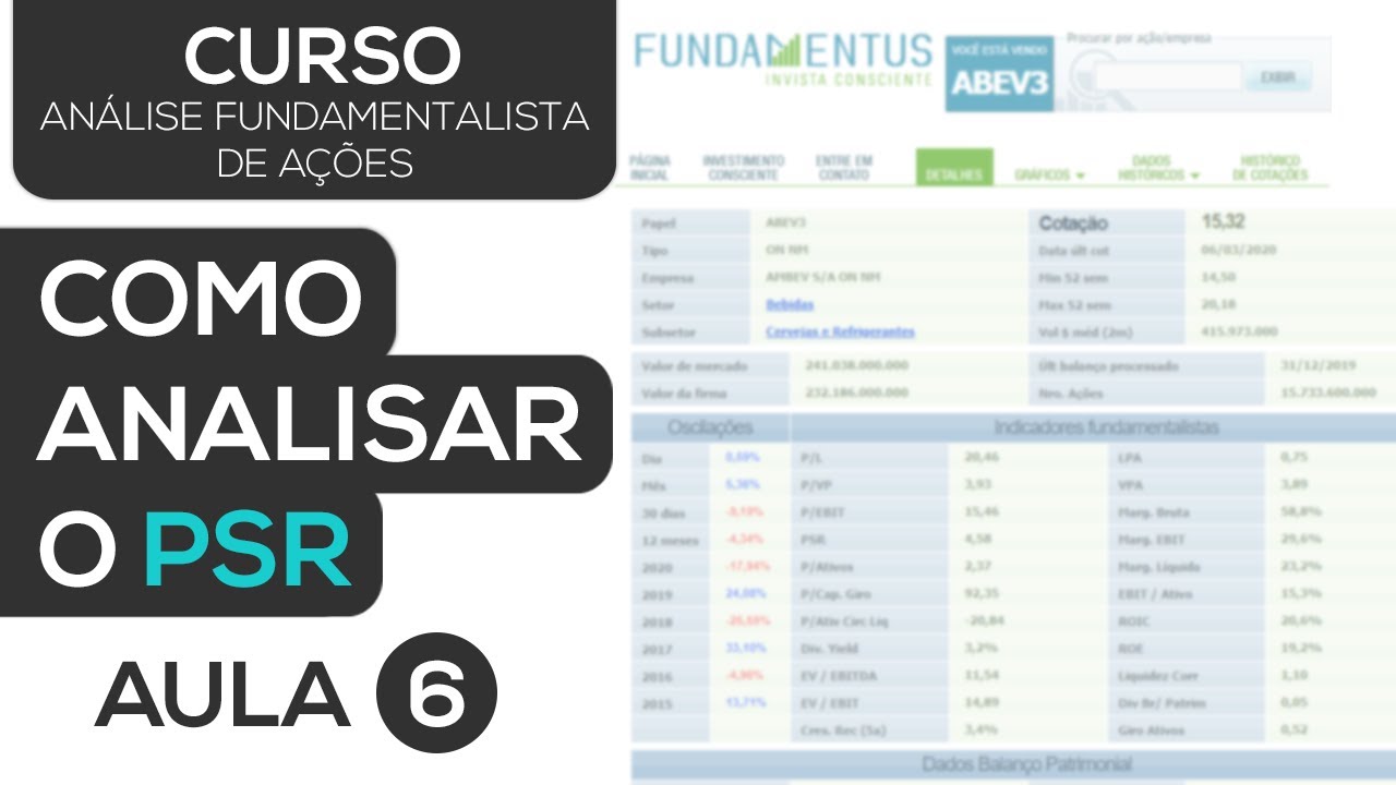 COMO ANALISAR O PSR DE UMA EMPRESA // CURSO ANÁLISE FUNDAMENTALISTA DE AÇÕES // AULA 6