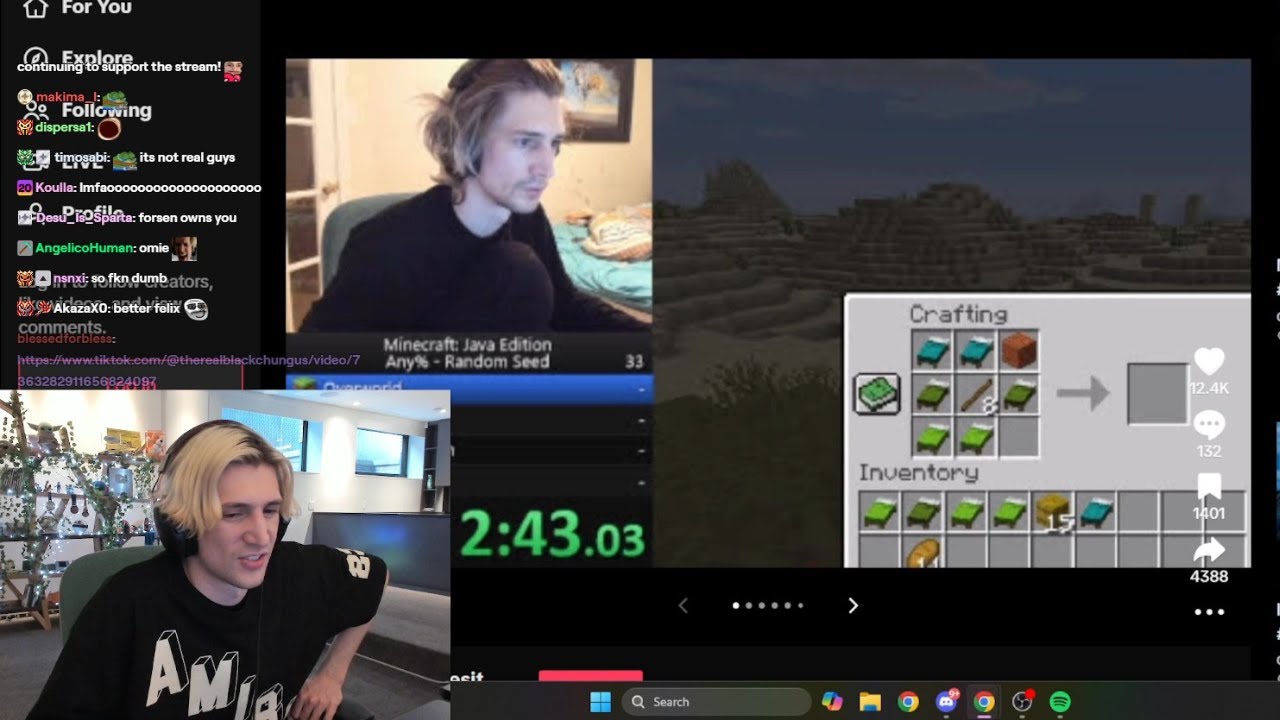 xQc finds himself on TikTok Retard Core