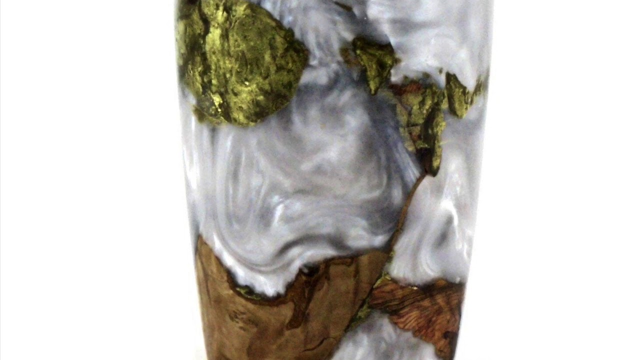 Mother of Pearl and Olive Wood, Golden Inlay, Decorative Vase