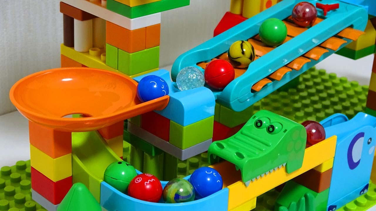 Marble Run ☆ Satisfying block coaster assembly crocodile & elevator course