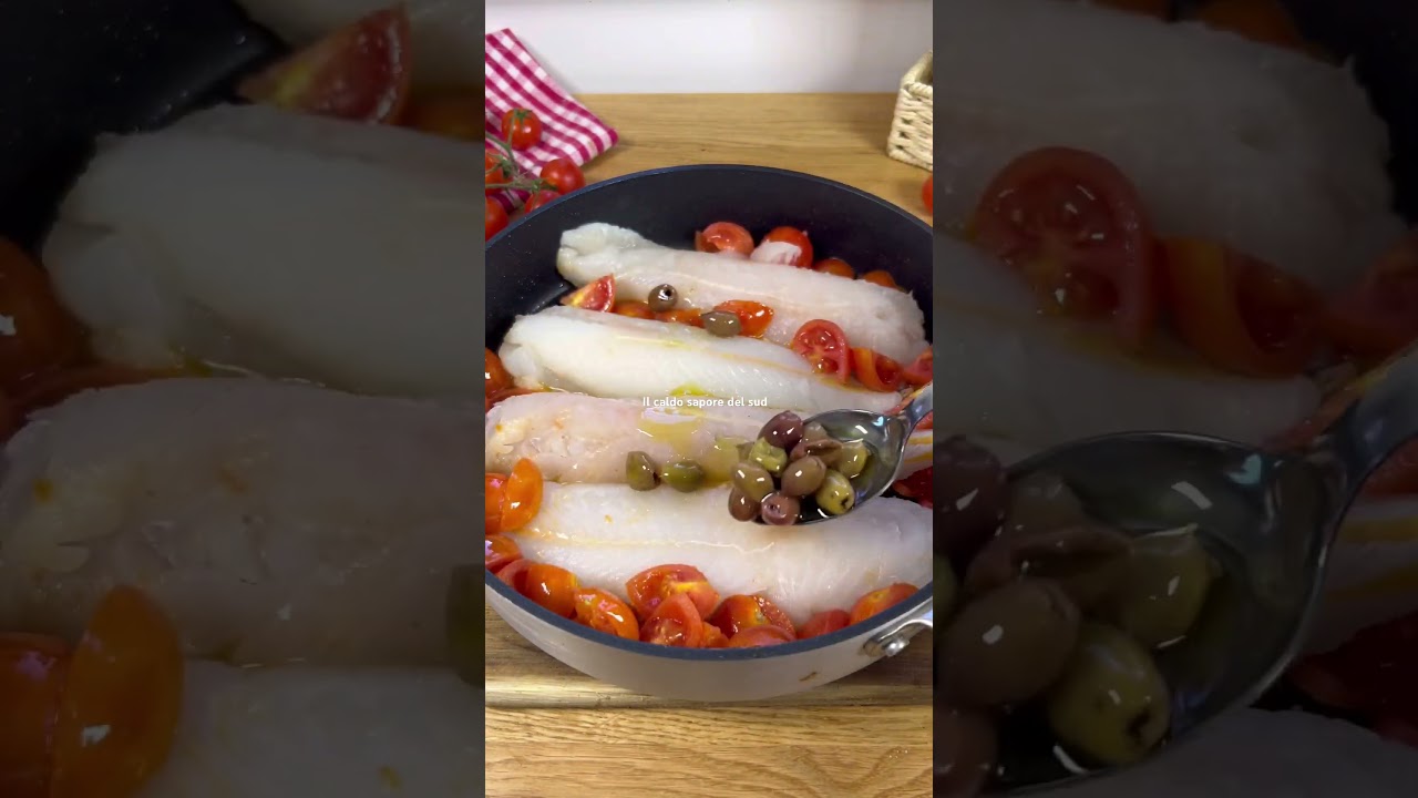 Merluzzo surgelato in padella con pomodorini e olive #ricette #recipe #food