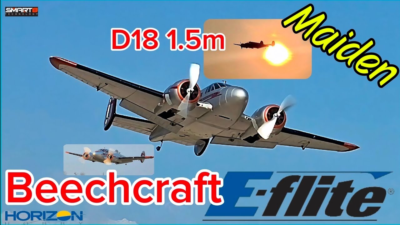 Maiden Flight of the E-flite Beechcraft D18 1.5m at NOMAC Field  Differential & Reverse Thrust Demo!