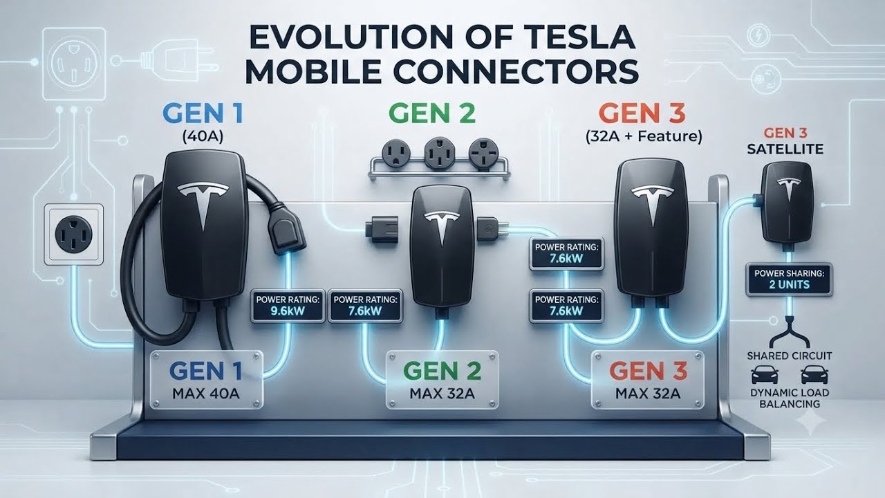 Teslas 3 generations of mobile changes. Gen 3 mobile charger