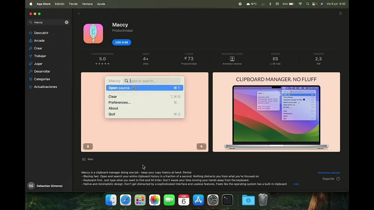 Maccy - Portapapeles para Macos gratuito
