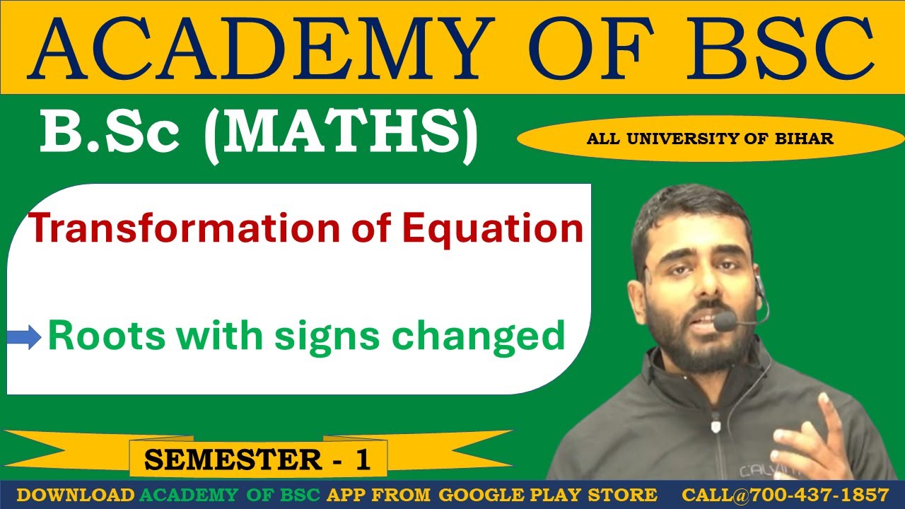 || Transformation of Equation || Roots with signs changed || BY K SINGH ||