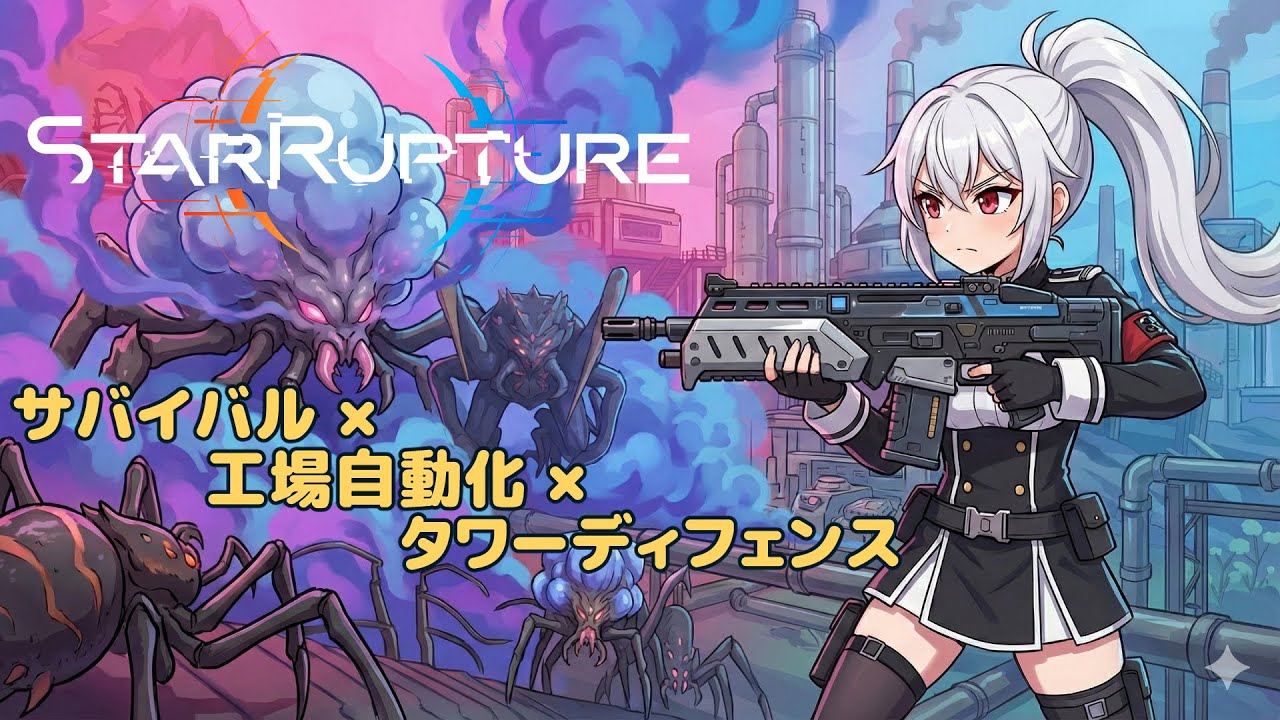 【StarRuputure】天変地異とエイリアンの大群が襲ってくる危険な惑星で工場建設　Part30　耐熱シートx9　合成シリコンx24　建設