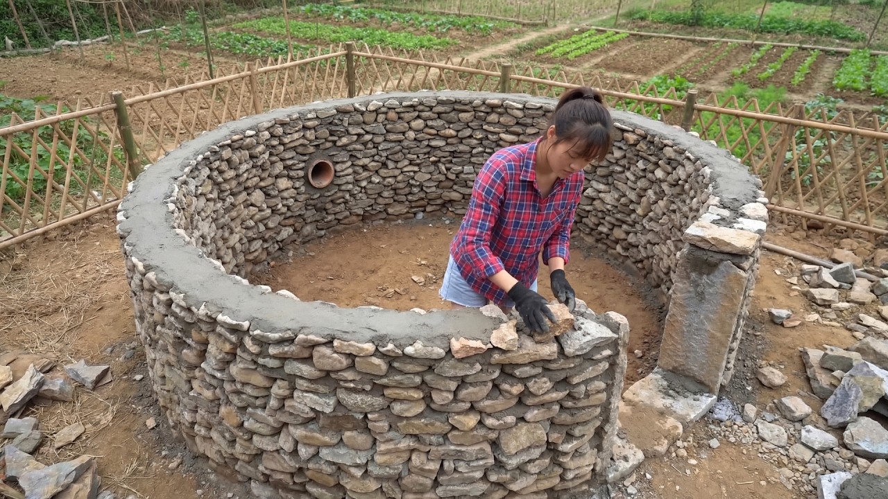 A Strong Girl Building a Giant Stone Chicken Coop from Hundreds of Rocks | Green Forest Farm