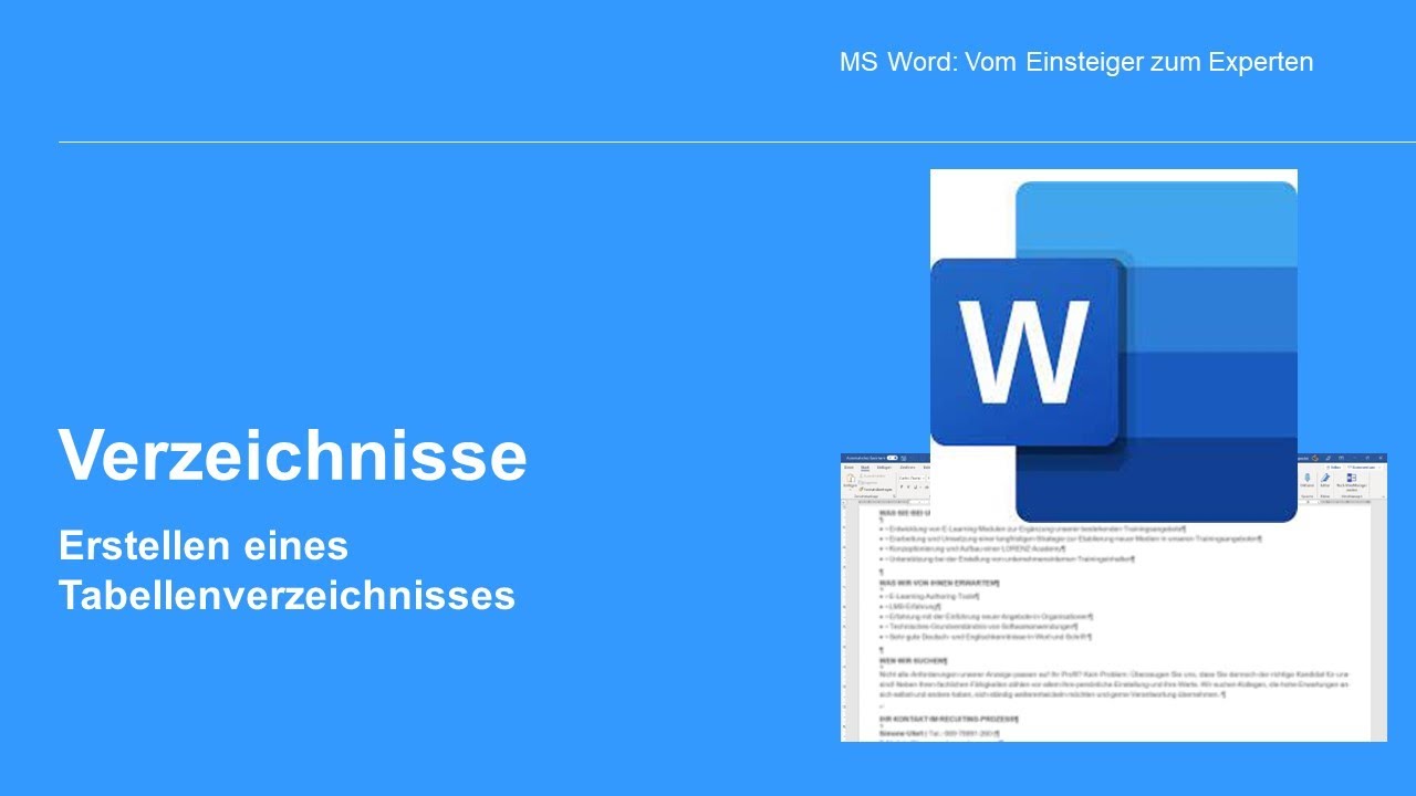 MS Word - Erstellung eines Tabellenverzeichnisses