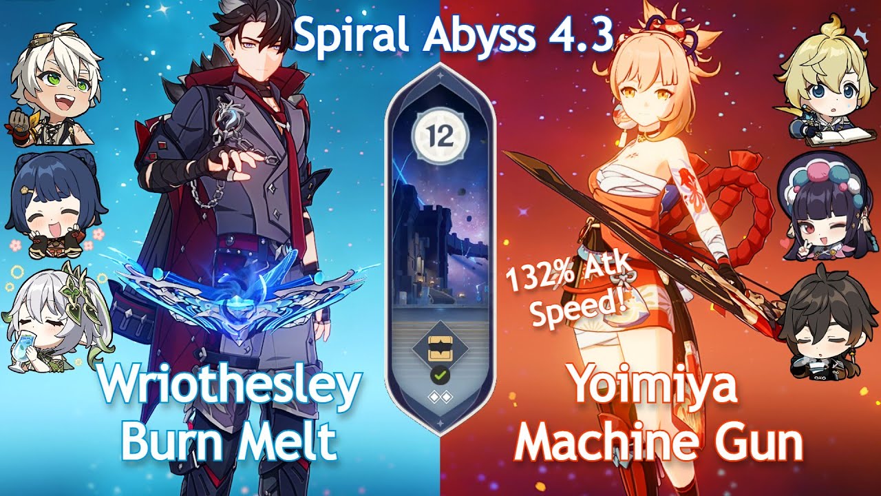 C1 Wriothesley Burn Melt x C0 Yoimiya Machine Gun - Spiral Abyss 4.3 | Floor 12 | Genshin Impact