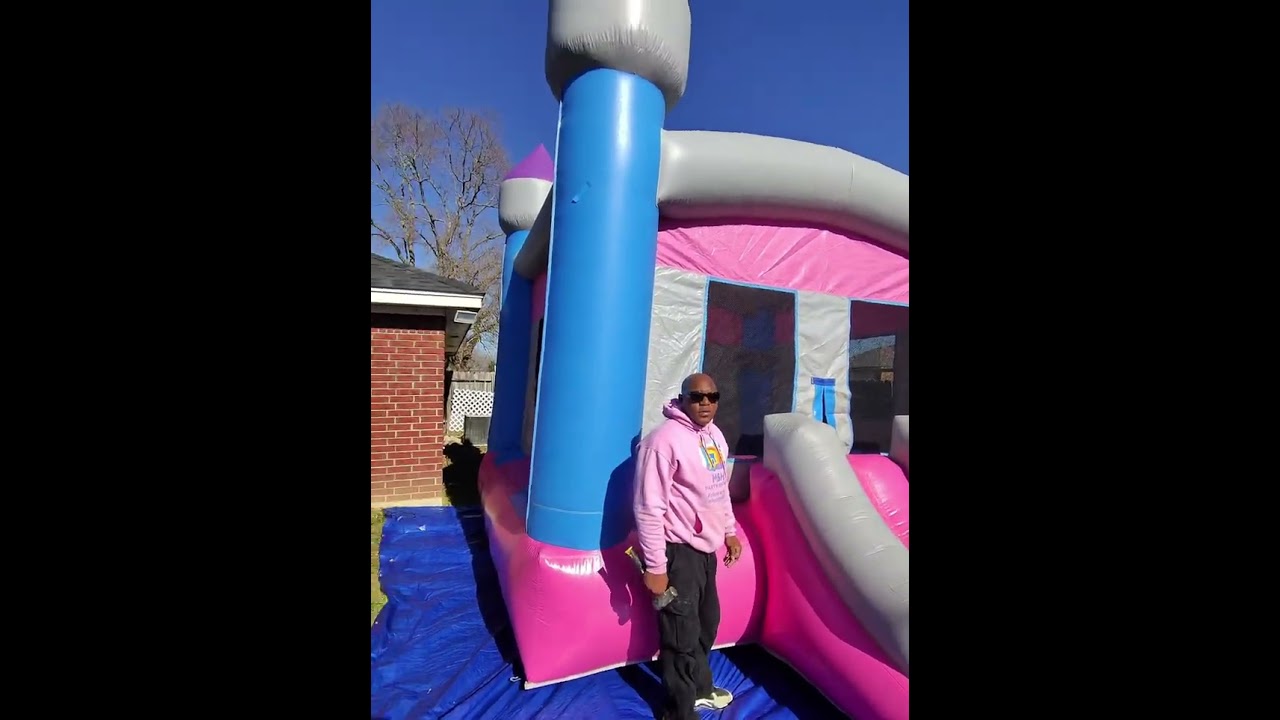 How to set up our pink bounce house #party #fyp #fy #sidehustle 