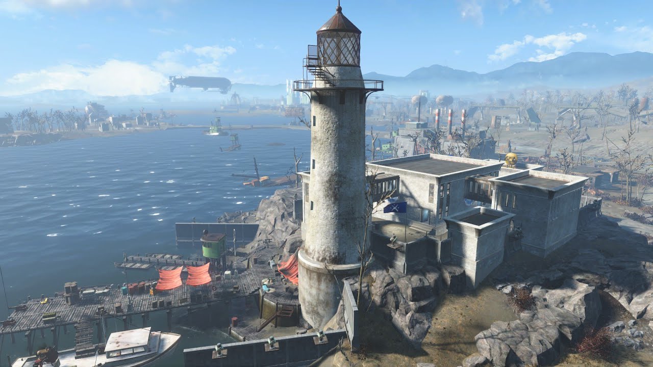Fallout 4 Kingsport Lighthouse Settlement Tour | Minutemen Navy Port | Detailed Settlement Build