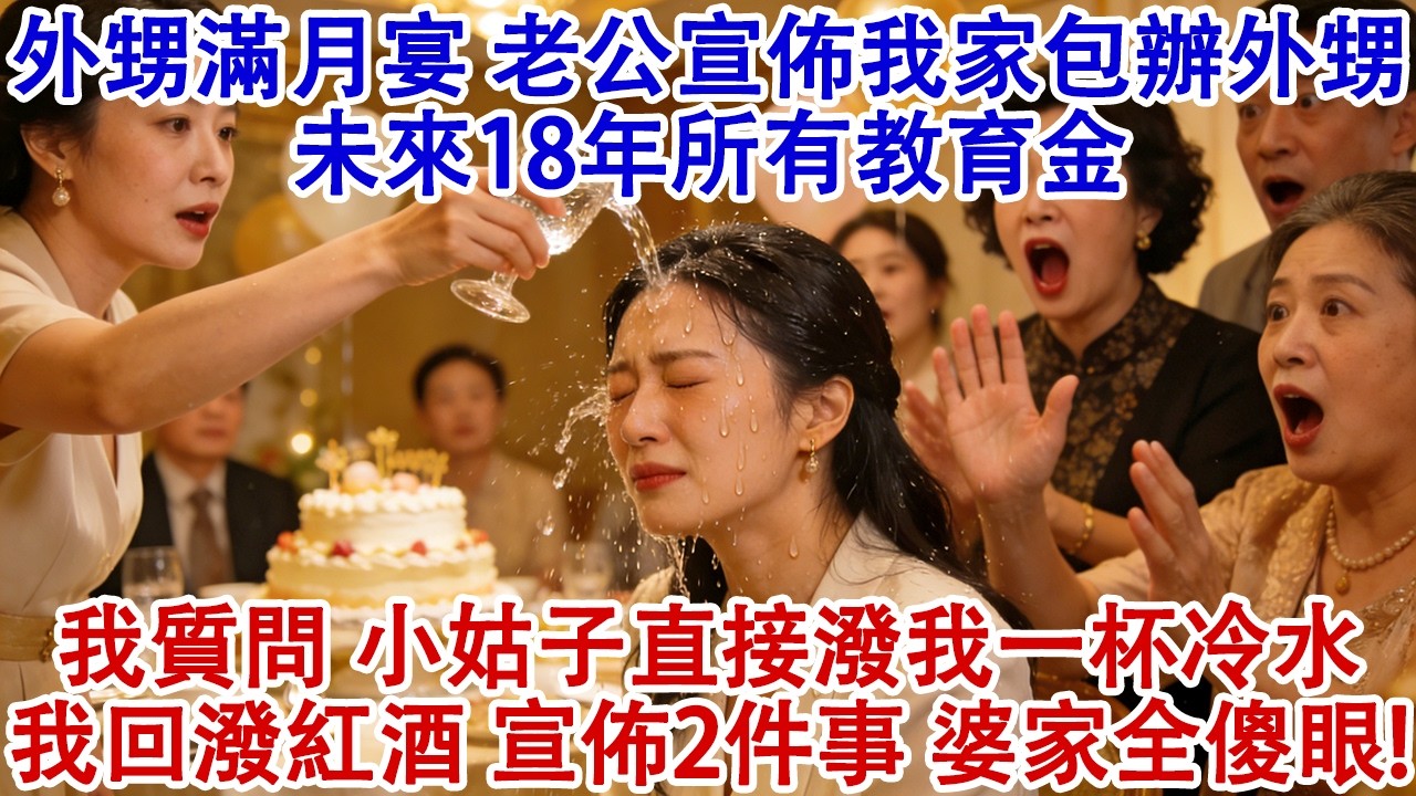 外甥滿月宴，老公宣佈我家包辦外甥未來18年所有教育金，婆婆笑開了花。我起身質問，小姑子潑我一杯冷水：這兒輪不到你說話！我反手端起紅酒潑了回去，當場宣佈2個決定，婆家全傻眼！#婆媳 #家庭 #情感故事