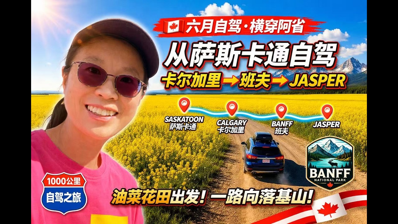 哥伦比亚冰原坐大脚车 加拿大 自驾从萨斯卡通（Saskatoon）出发，开启一段跨省自驾之旅，一路向西前往 卡尔加里（Calgary）→ 班夫国家公园（Banff）→ 贾斯珀国家公园Jasper