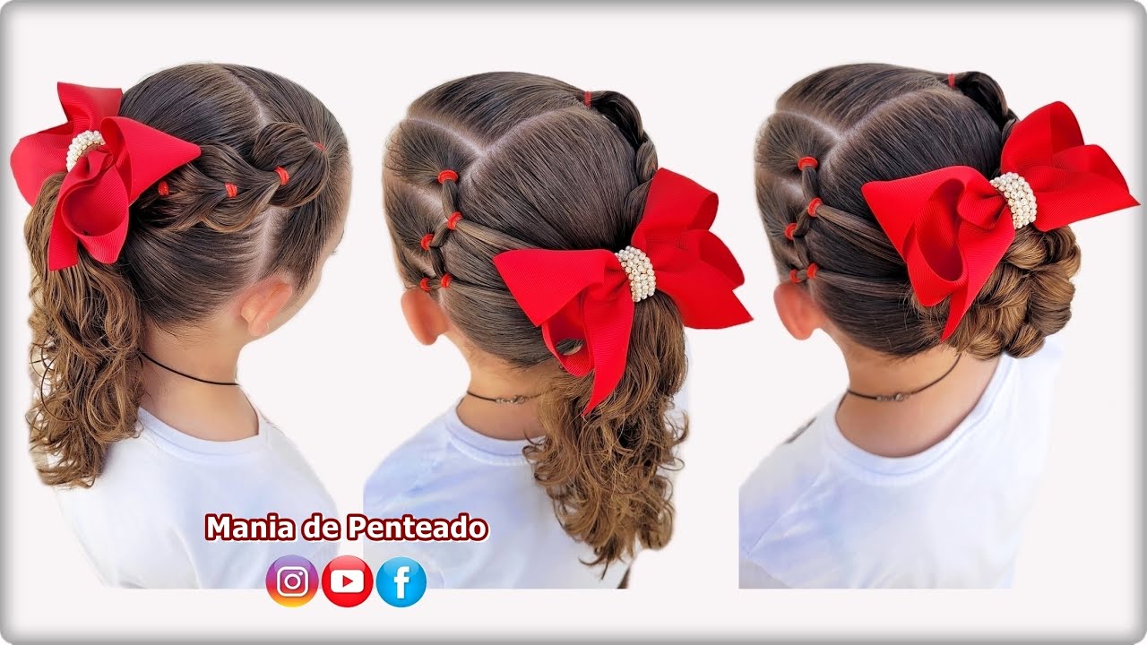Penteado Infantil com Elásticos e Coque ou Rabo de Cavalo 😍🌸| Bun or Ponytail Hairstyles for Girls 🥰