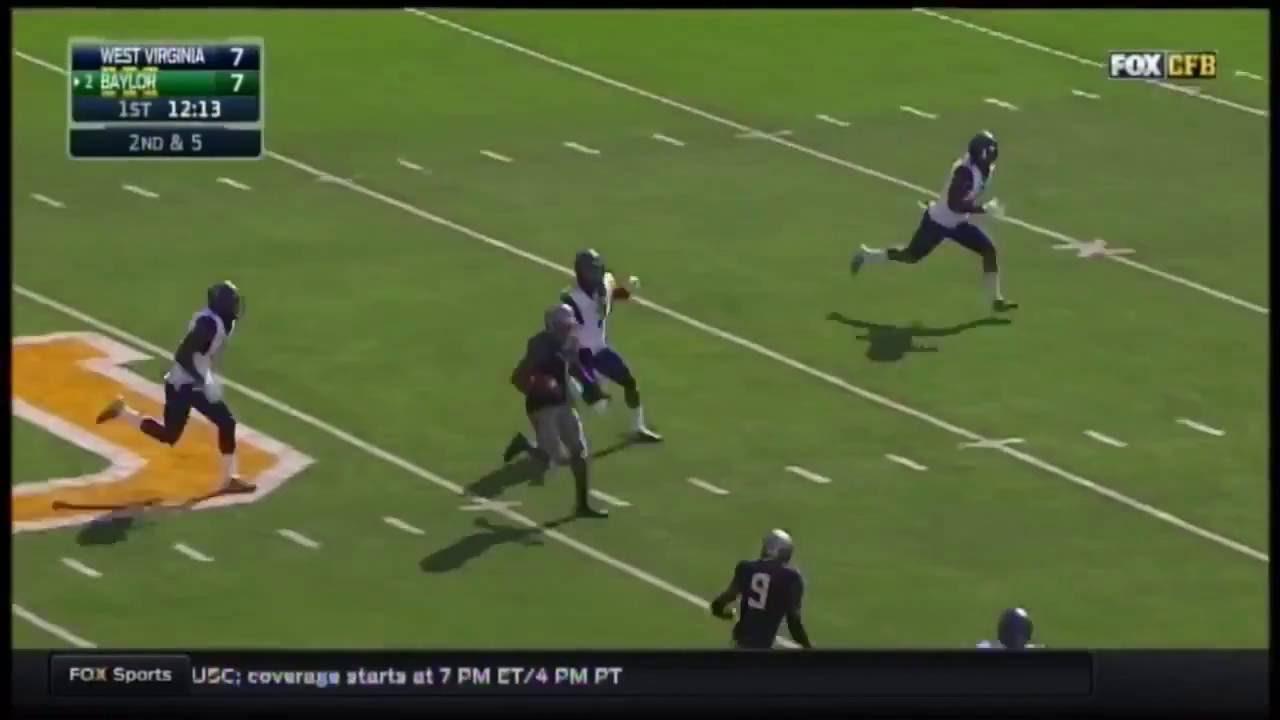 Russell 42 yd pass to Coleman, Baylor v WVU 2015