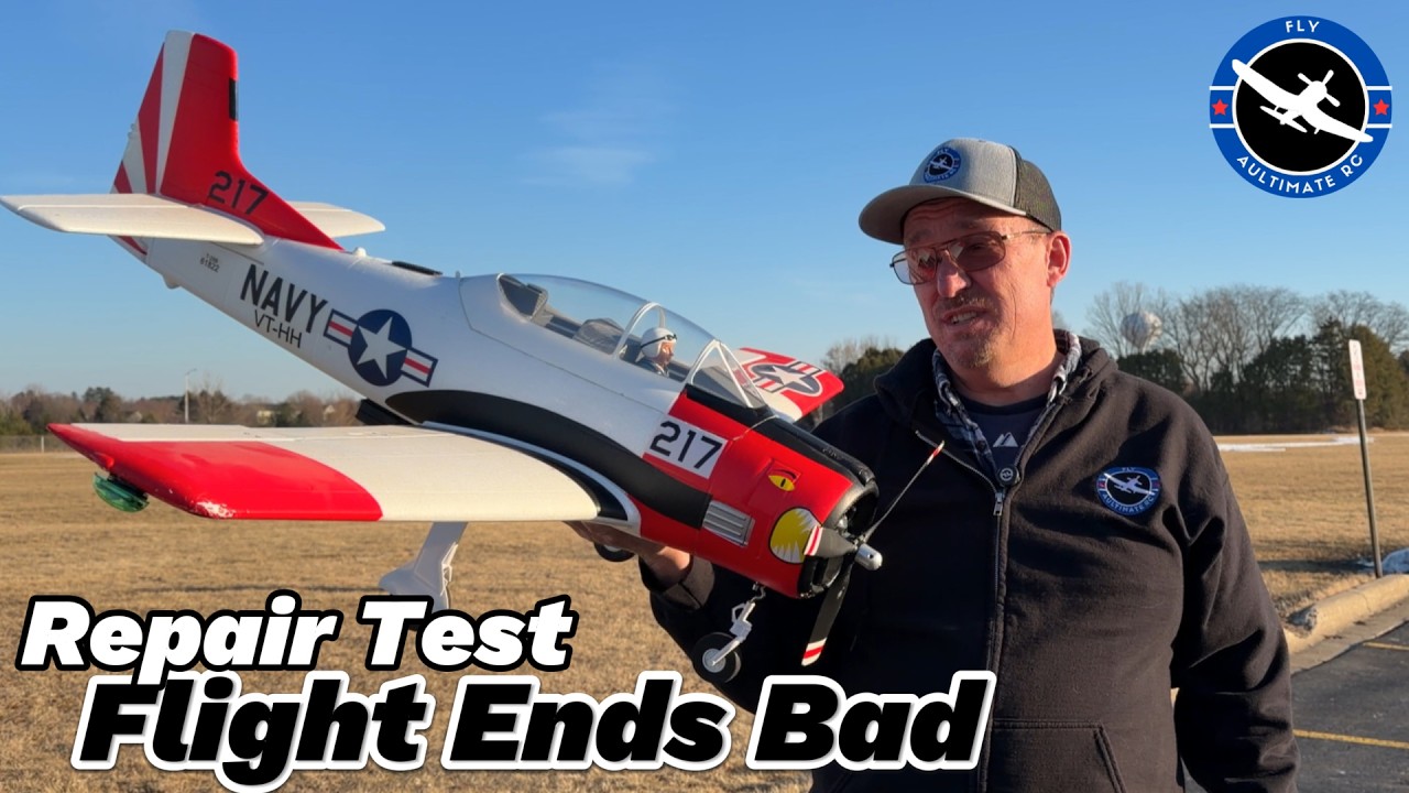 Eflite T-28 1.2M  Repair RC Test Flight Doesn't End Well: Crash Plus Surface Control Hinge Repair